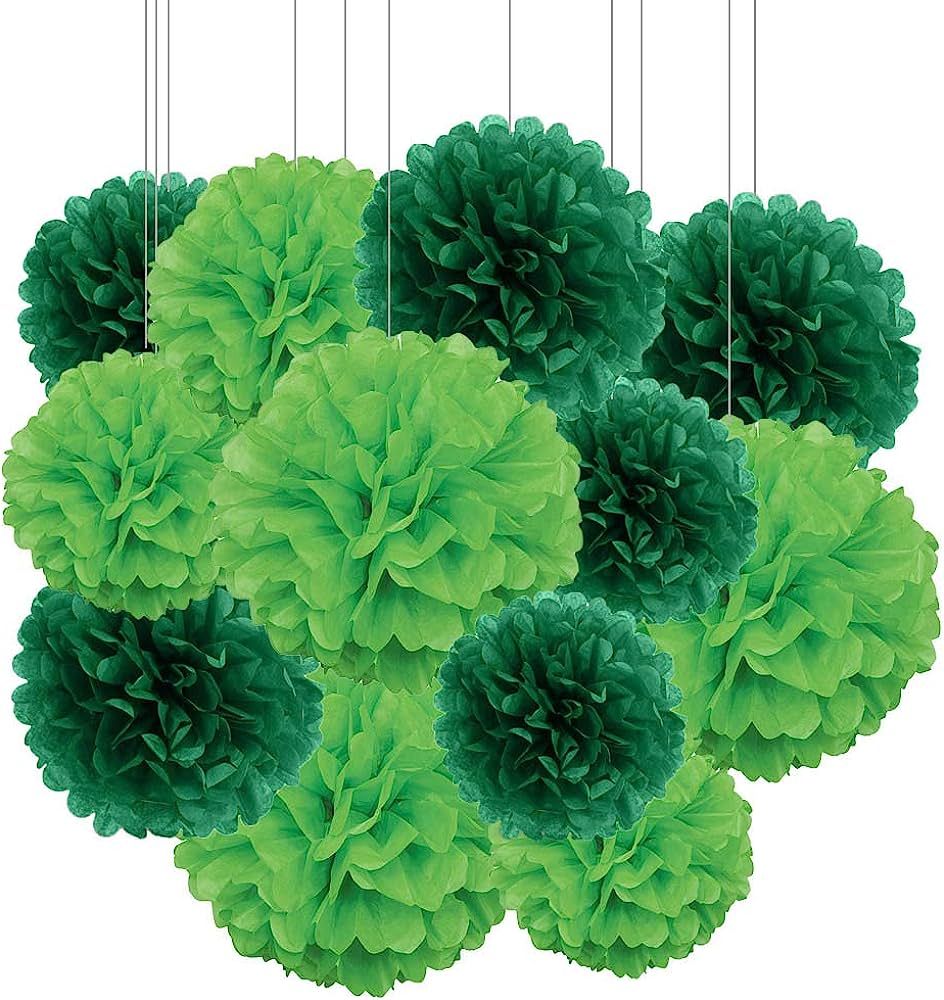 Aimto 12pcs Dark Green and Lemon Green Paper Pom Poms Decorations for St. Patrick's Day Party Han... | Amazon (US)