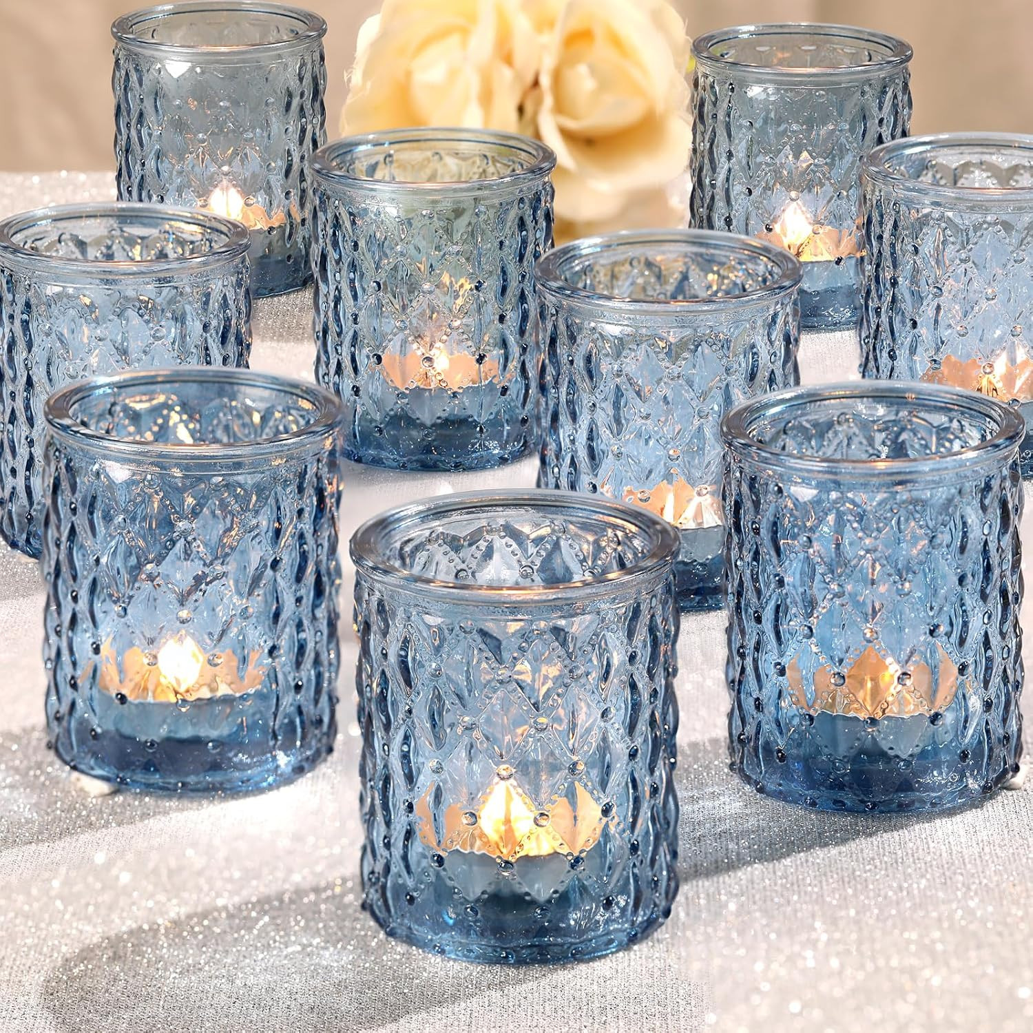 36pcs Blue Votive Candle Holders-Glass Candle Holder for Wedding Decor, Tea Light Candle Holders ... | Amazon (US)