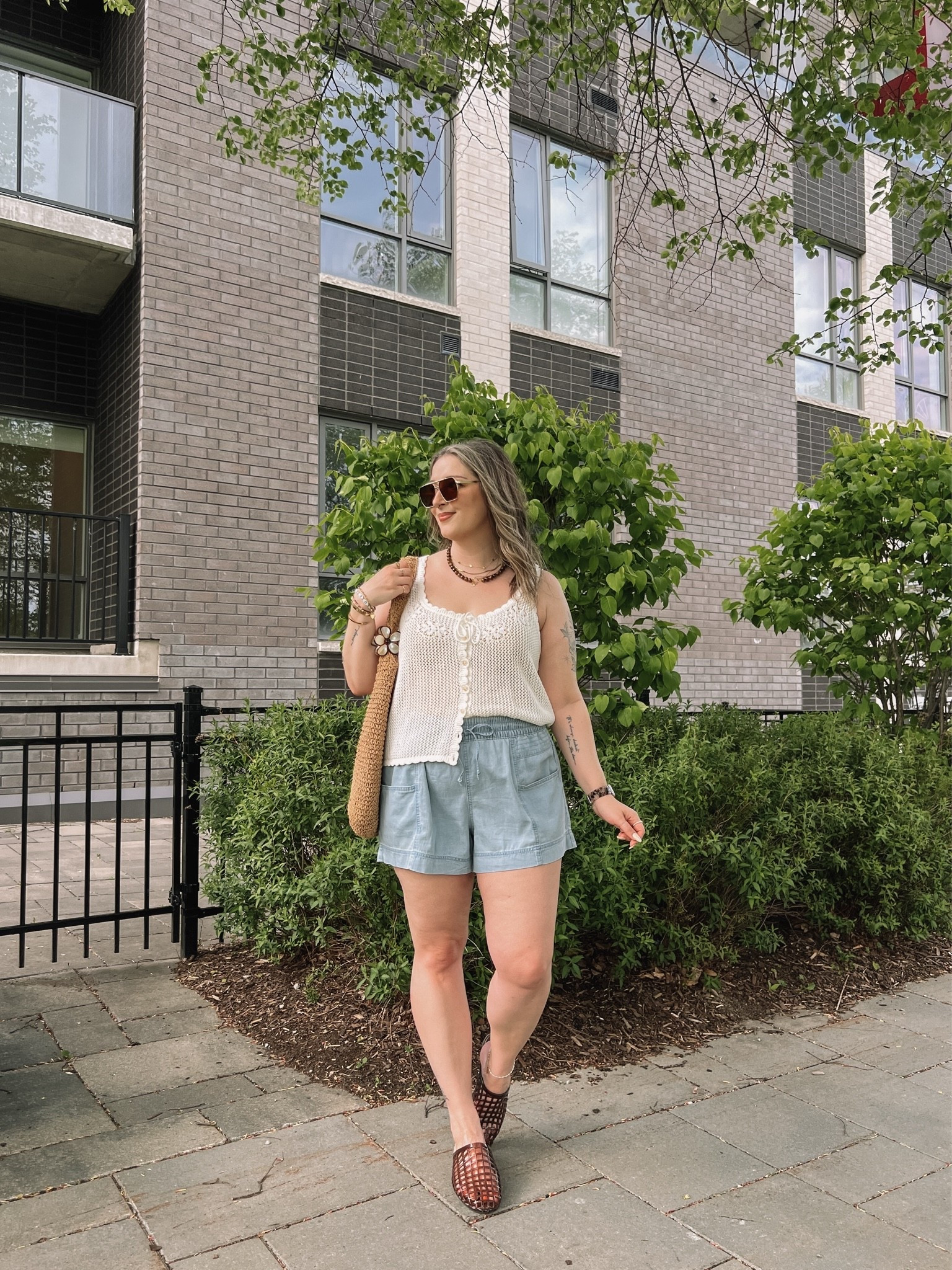 Casual summer outfit! Shorts are so comfy and perfect for a hot day! Wearing my usual size L. Crochet tank top is breezy and the mesh is small enough that I don’t wear a cami underneath. Jelly shoes are comfy, but size up if between. I’m a 9.5-10 and wear a 10. Canadian Old Navy links are under “similar products”

#LTKsummer #LTKsale #LTKmidsize