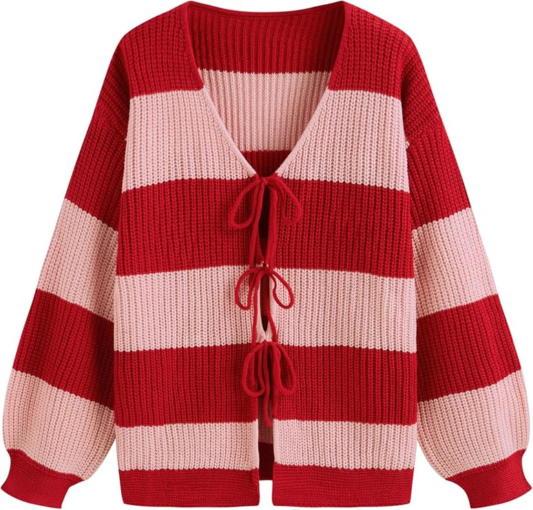 CIDER Cardigan Sweater for Women Tie Front Striped Long Sleeve V Neck Cute Y2k Fall Trendy Outfit... | Amazon (US)