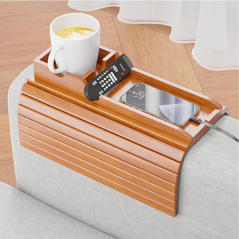 Couch Cup Holder and Sofa Armrest Tray 2 in 1 Couch Arm Tray- Cup Holder Be Slide Detachable - An... | Amazon (US)