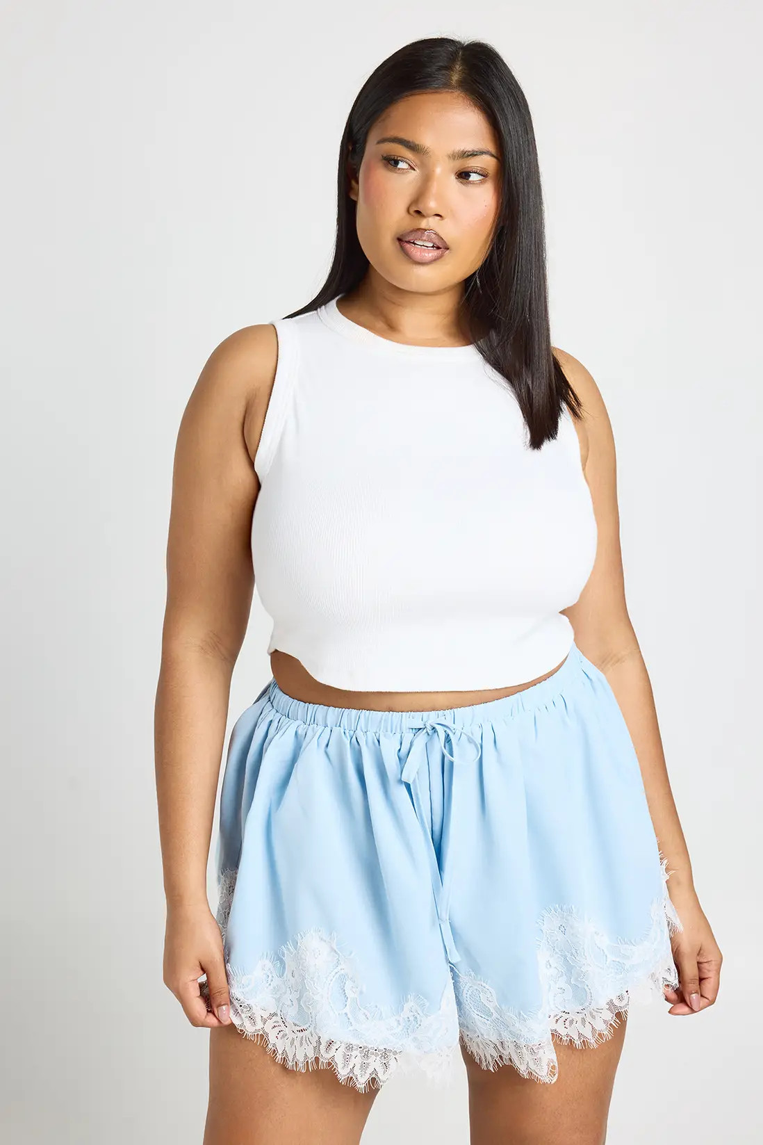 Blue Plus Lace Trim Poplin Flippy Shorts | Boohoo | Boohoo.com (UK & IE)
