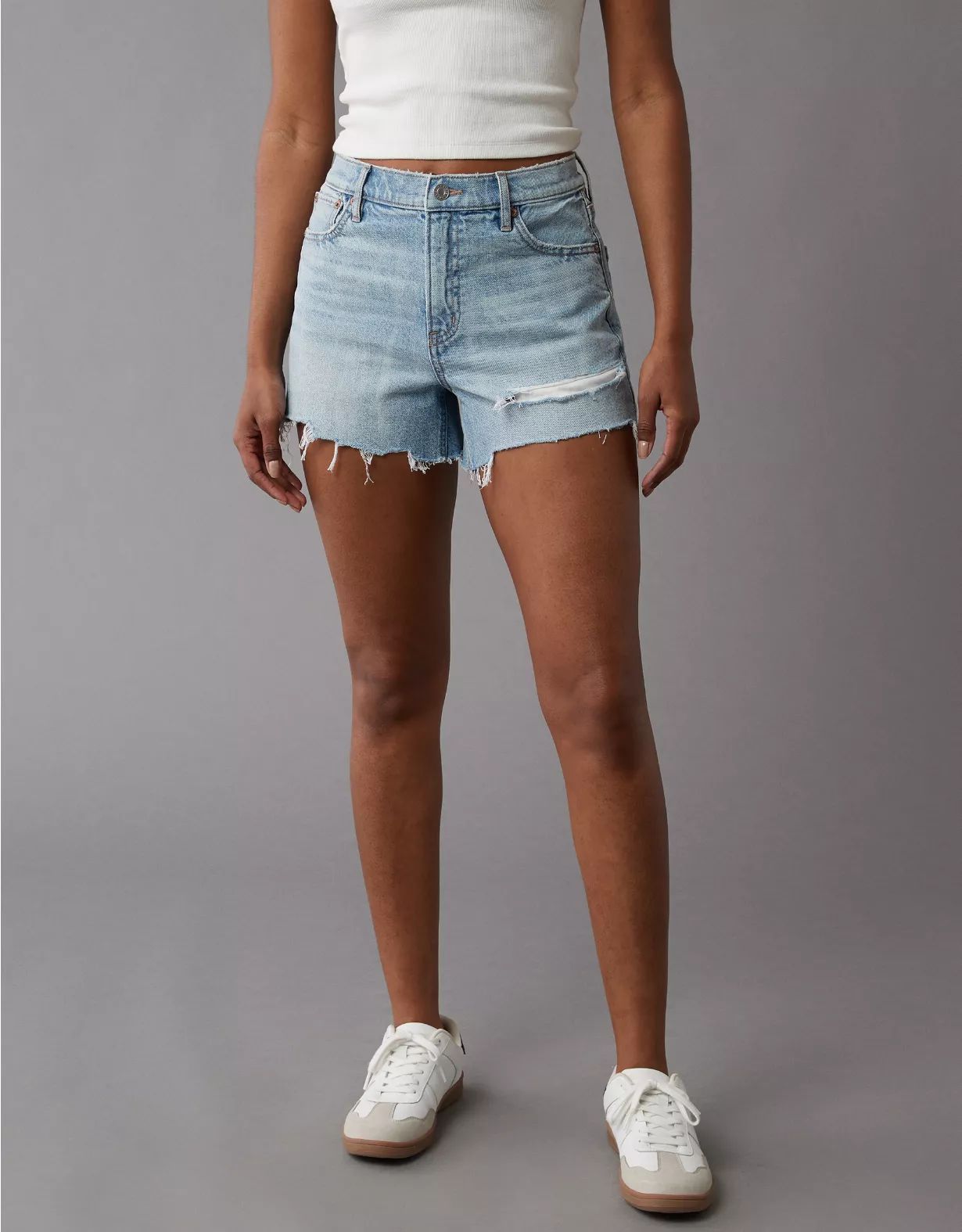 AE Strigid Super High-Waisted Relaxed Ripped Short | American Eagle Outfitters (US & CA)