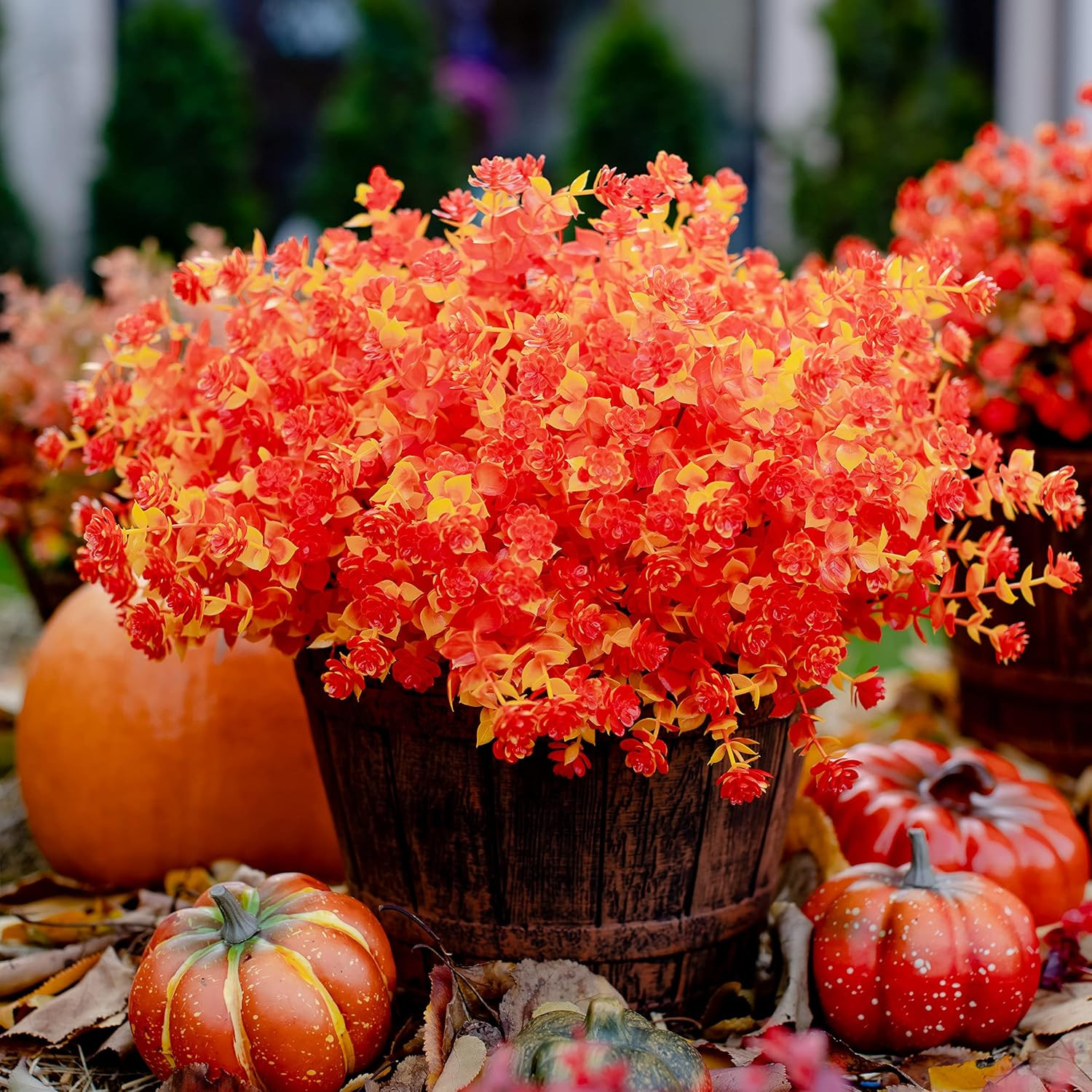 AXYLEX Fall Artificial Flowers for Outdoors Fake Plants - 12 Bundles Face Mums Outside Greenery U... | Amazon (US)