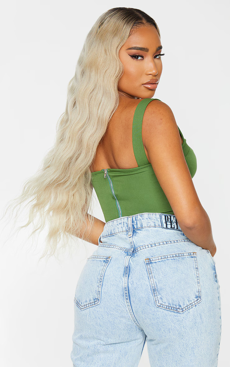 Shape Khaki Woven Corset Crop Top | PrettyLittleThing UK