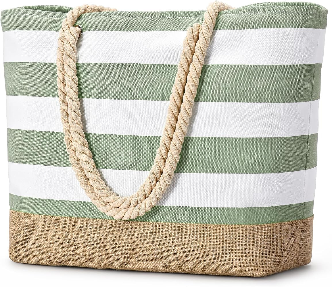 Becokan Beach Bags for Women Large Canvas Beach Tote Bag Beach Bags Waterproof Sandproof Swim Poo... | Amazon (US)