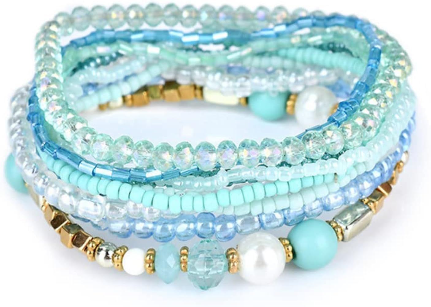 COLORFUL BLING Bohemian Crystal Beaded Bracelets Set Multilayer Stackable Bracelets Boho Charms S... | Amazon (US)