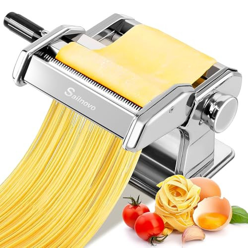 Sailnovo Pasta Maker Machine, 180 Roller Pasta Maker, 9 Adjustable Thickness Settings 2-in-1 Noodles Maker with Rollers and Cutter, Perfect for Spaghetti, Fettuccini, Lasagna or Dumpling Skin Silver | Amazon (US)
