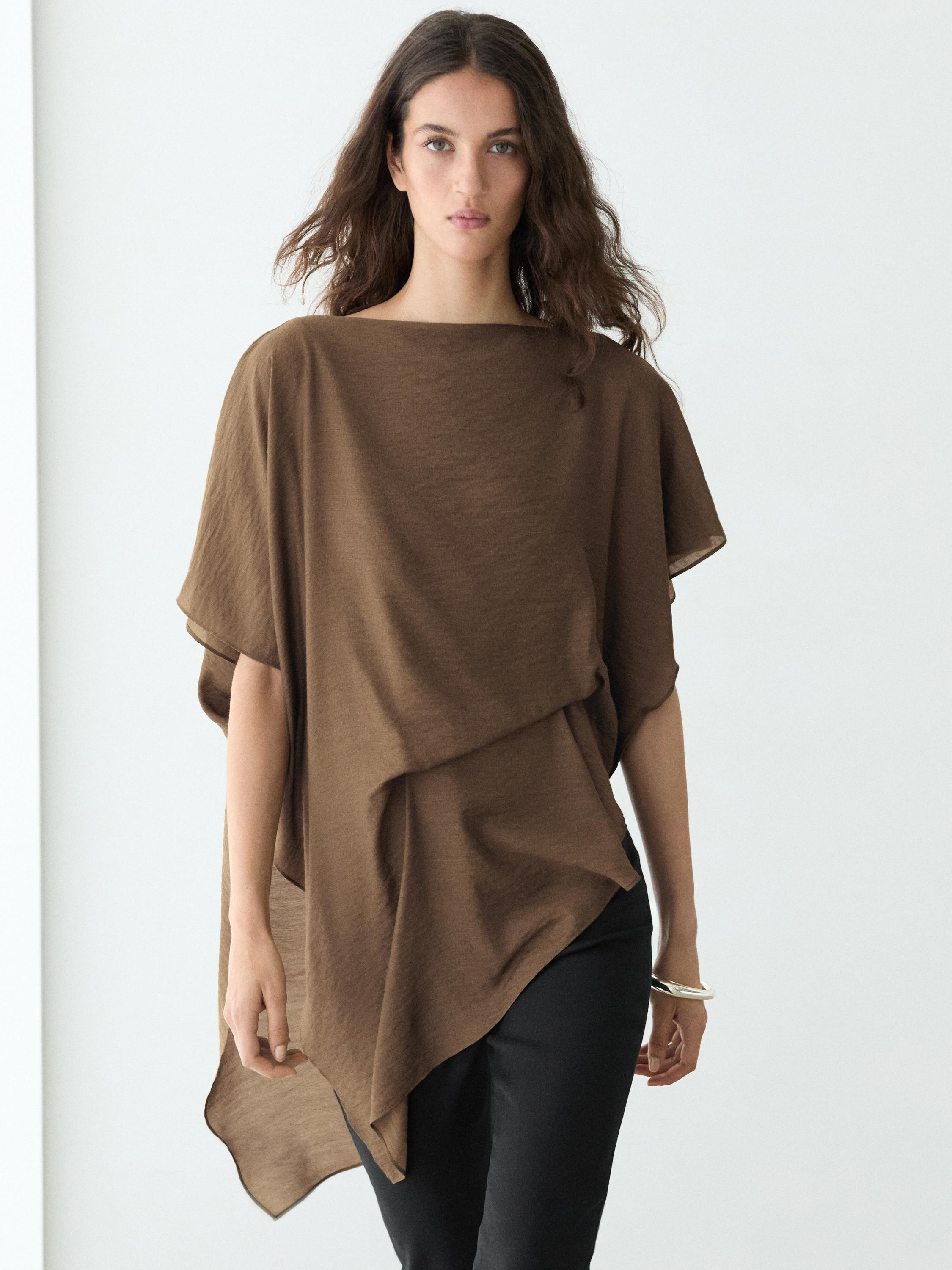 Asymmetric cape-style flowing blouse | Massimo Dutti UK