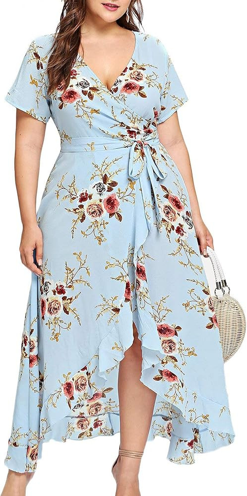 Milumia Plus Size Women Empire Waist Asymmetrical High Low Bohemian Maxi Dress | Amazon (US)
