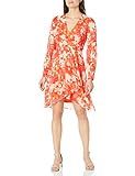 Calvin Klein Women's Long Sleeved V Neck Chiffon Faux Wrap Dress, Ember Multi, 8 | Amazon (US)