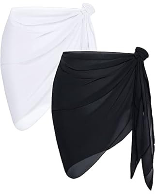 Ekouaer 2 Pieces Women Beach Sarongs Sheer Cover Ups Chiffon Bikini Wrap Skirt for Swimwear S-XXL | Amazon (US)