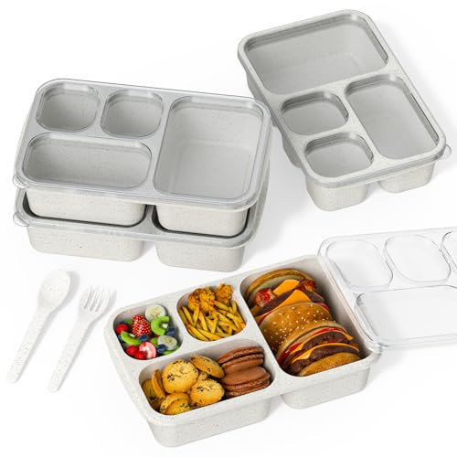 Large Capacity Bento Box for Adults, 4-Piece Set – Stackable Lunch Box with 4 Compartments, Microwave & Dishwasher Safe, Reusable Meal Prep Containers, Snack Containers for Kids & Adults (White) | Amazon (US)