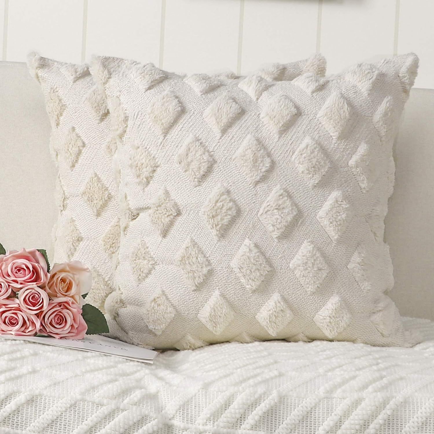 Madizz Pack of 2 Soft Plush Short Wool Velvet Decorative Throw Pillow Covers Luxury Style Cushion... | Amazon (US)