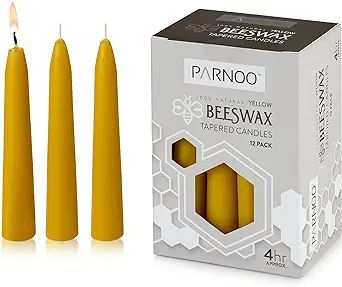 PARNOO 100% Natural Yellow Beeswax 5 Inch Tall Tapered Candles, 4 Hours Burn time - Pack of 12 (D... | Amazon (US)