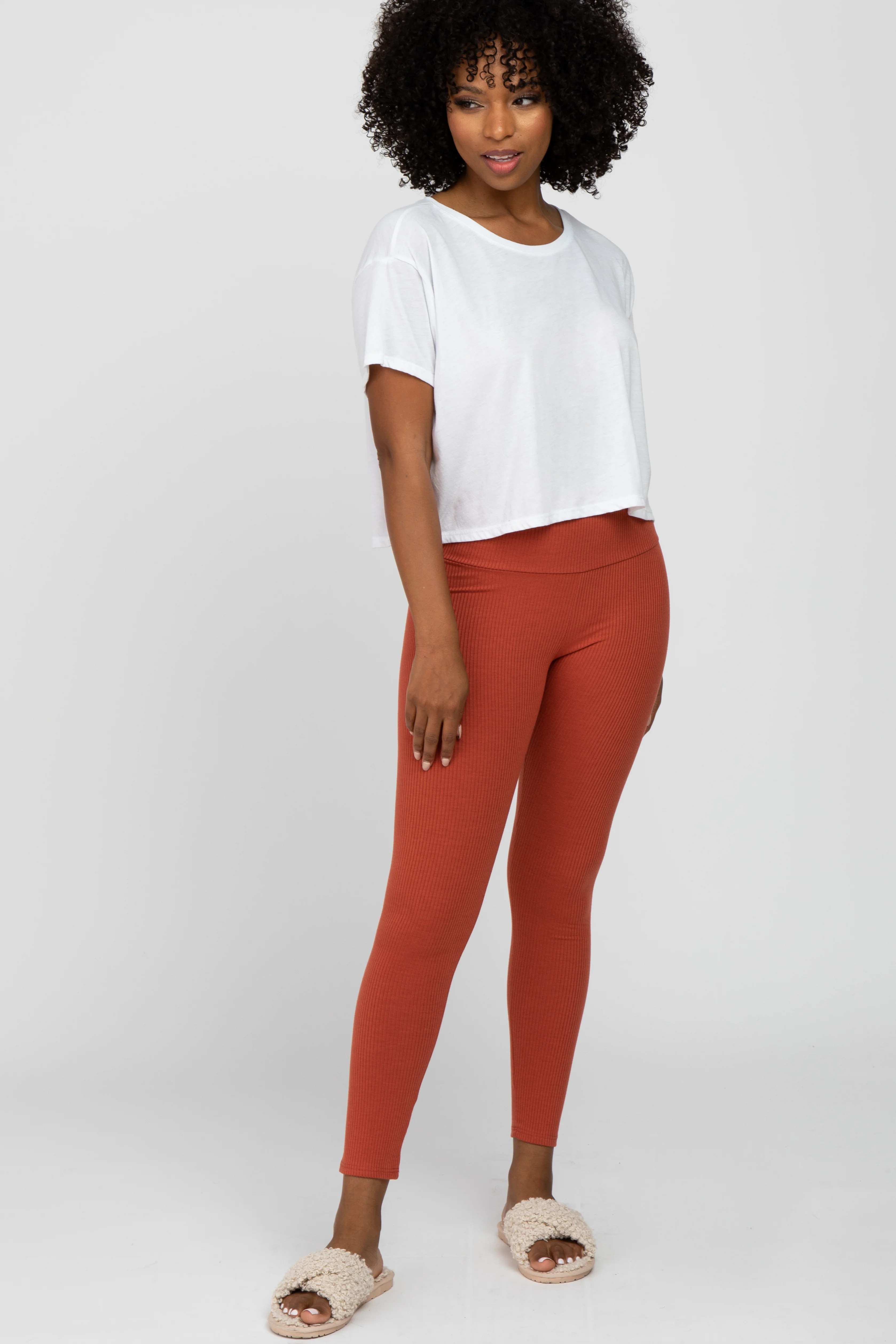 Rust Ribbed Leggings | PinkBlush Maternity