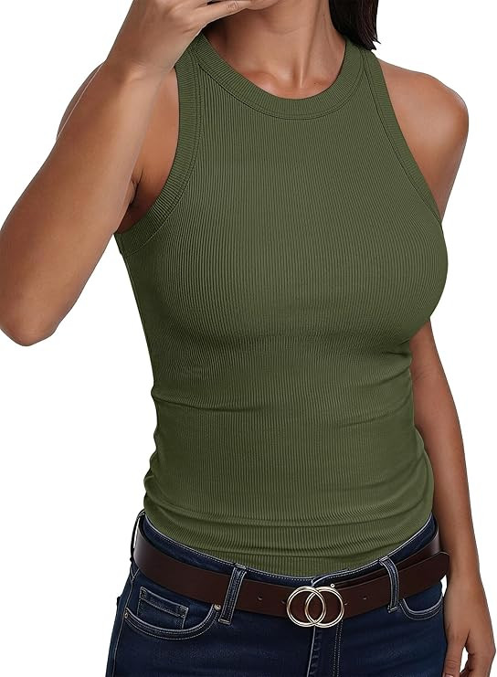 ANRABESS Sleeveless Tank Tops for Women High Neck Racerback Ribbed Knit Top Summer 2026 Casual Ba... | Amazon (US)