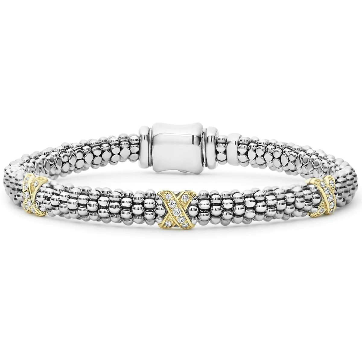 Caviar Lux Three Station Gold X Diamond Caviar Bracelet | 6mm | LAGOS