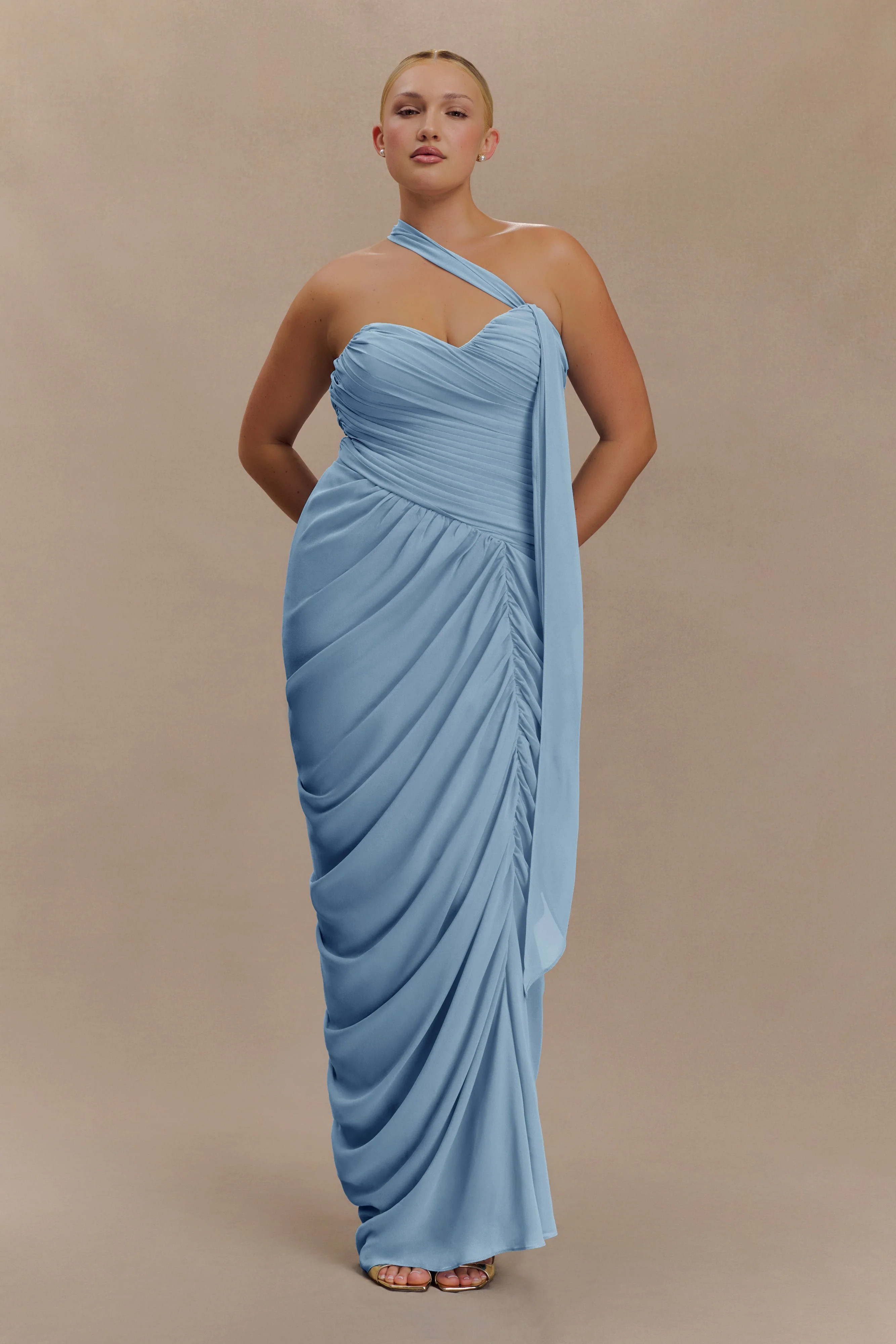 Chiffon Gathered Maxi Dress - Alaskan Blue | MESHKI US