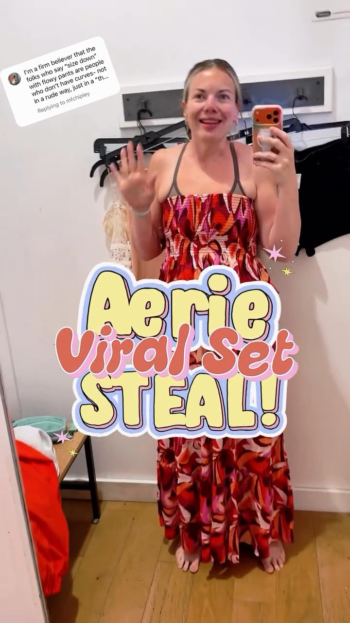 While we all impatiently wait for @aerie to restock, shout out to whatever queeeeen returned this baby in store! Plz ignore the sports bra. I was just running in to see if I could exchange the leopard pants but they were out of stock. 😩 Finding this goldmine on the clearance rack was the best consolation prize ever though! I’m gonna need to take the top in but when it’s $14.99 that’s absolutely worth the trouble! 🤩🤩

#dressingroom #tryon #clearancefinds