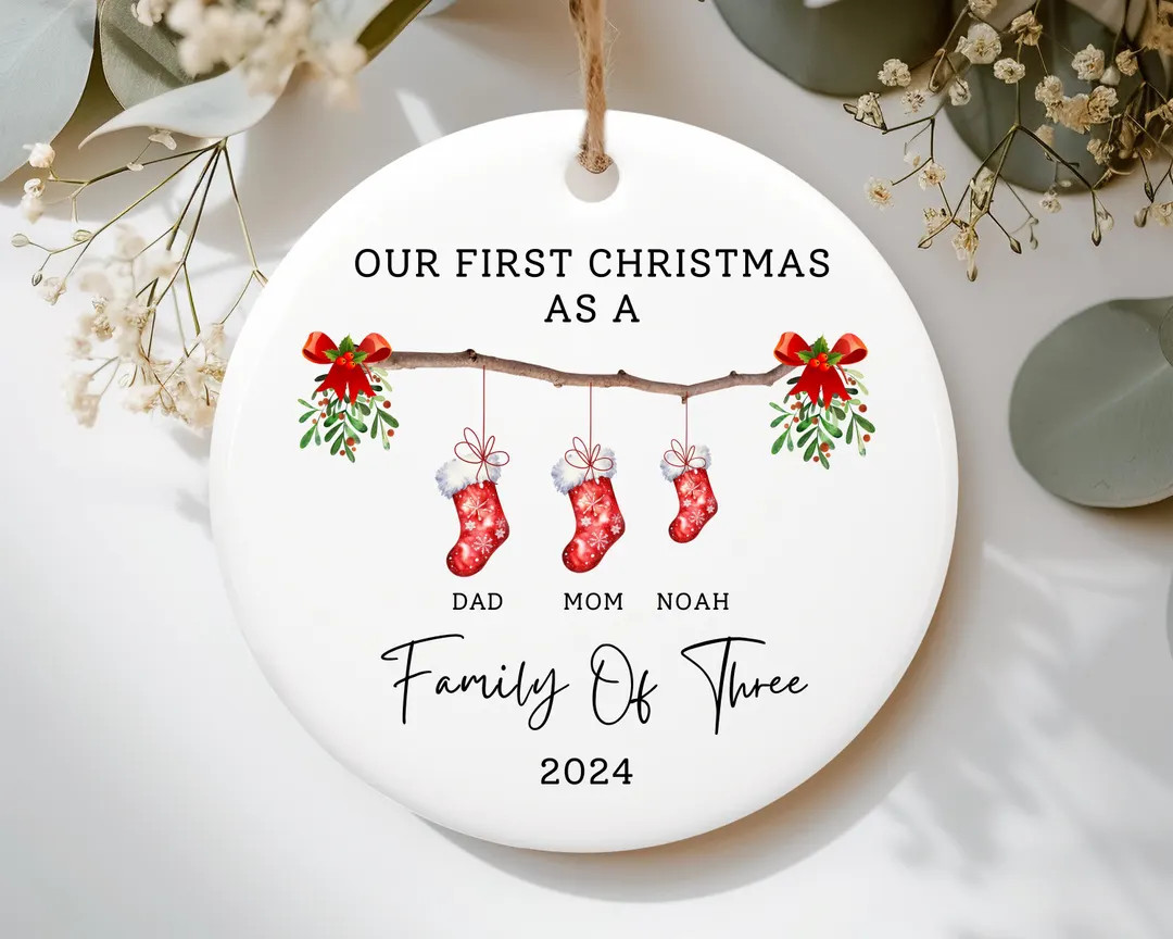 Family of Three Christmas Ornament, Custom New Family Ornament, Baby's First Christmas Ornament, ... | Etsy (US)