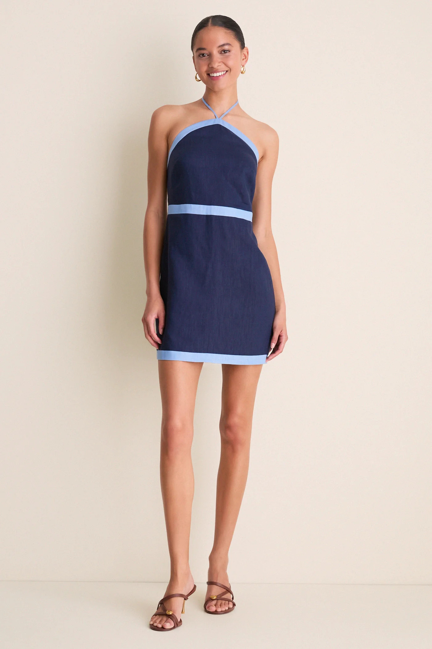 Navy & Cerulean Colorblock Judy Halter Mini Dress | Tuckernuck (US)