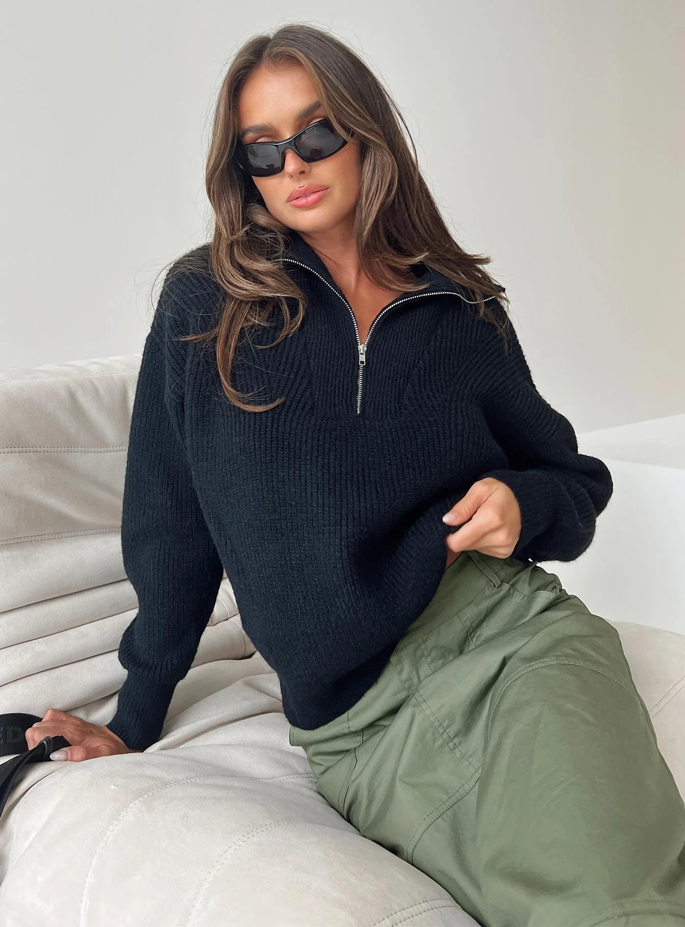 Ferry Zip Front Jumper Black | Princess Polly AU