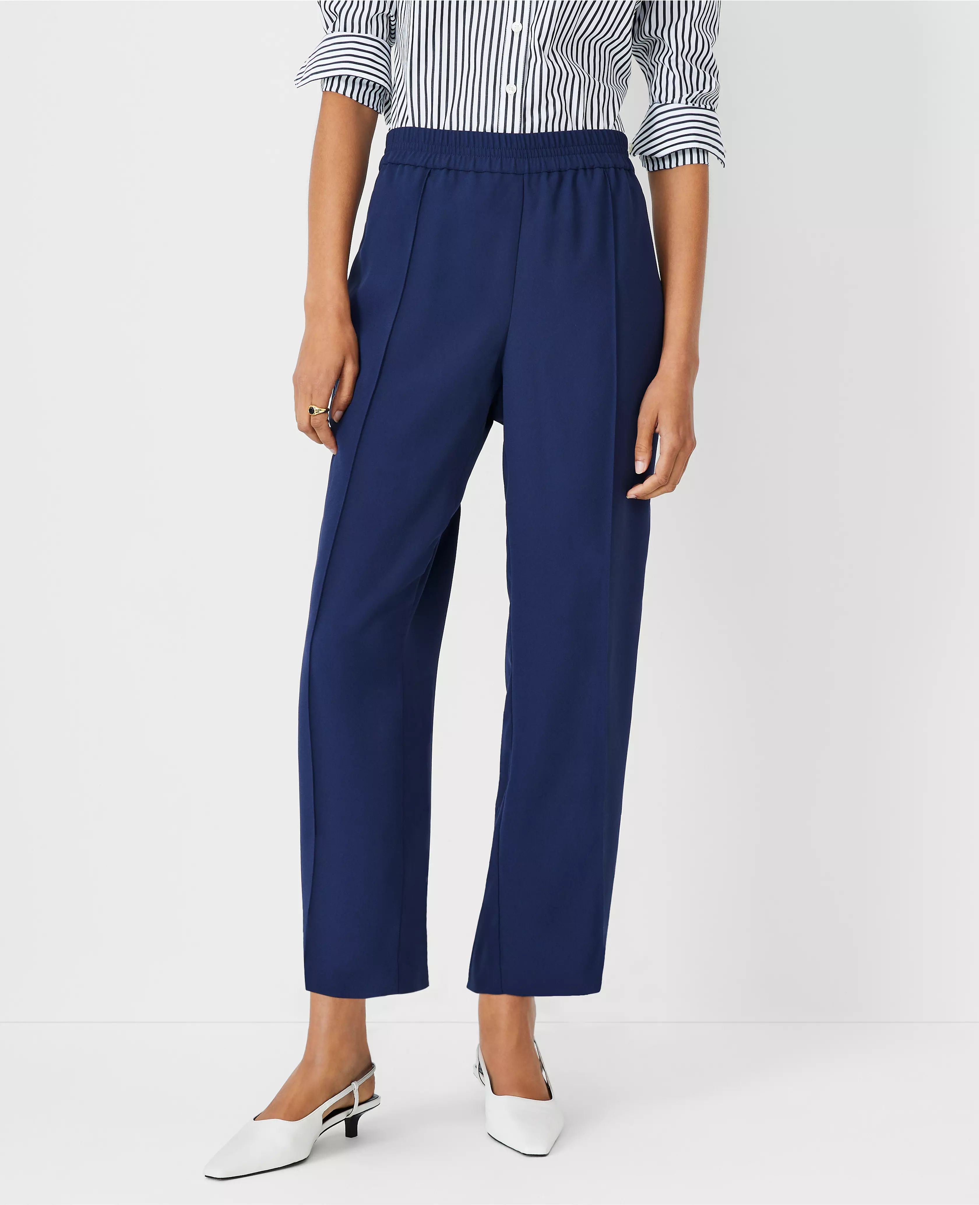 The Petite Pintucked Easy Straight Ankle Pant in Crepe | Ann Taylor (US)