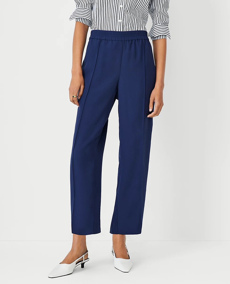 The Petite Pintucked Easy Straight Ankle Pant in Crepe | Ann Taylor (US)