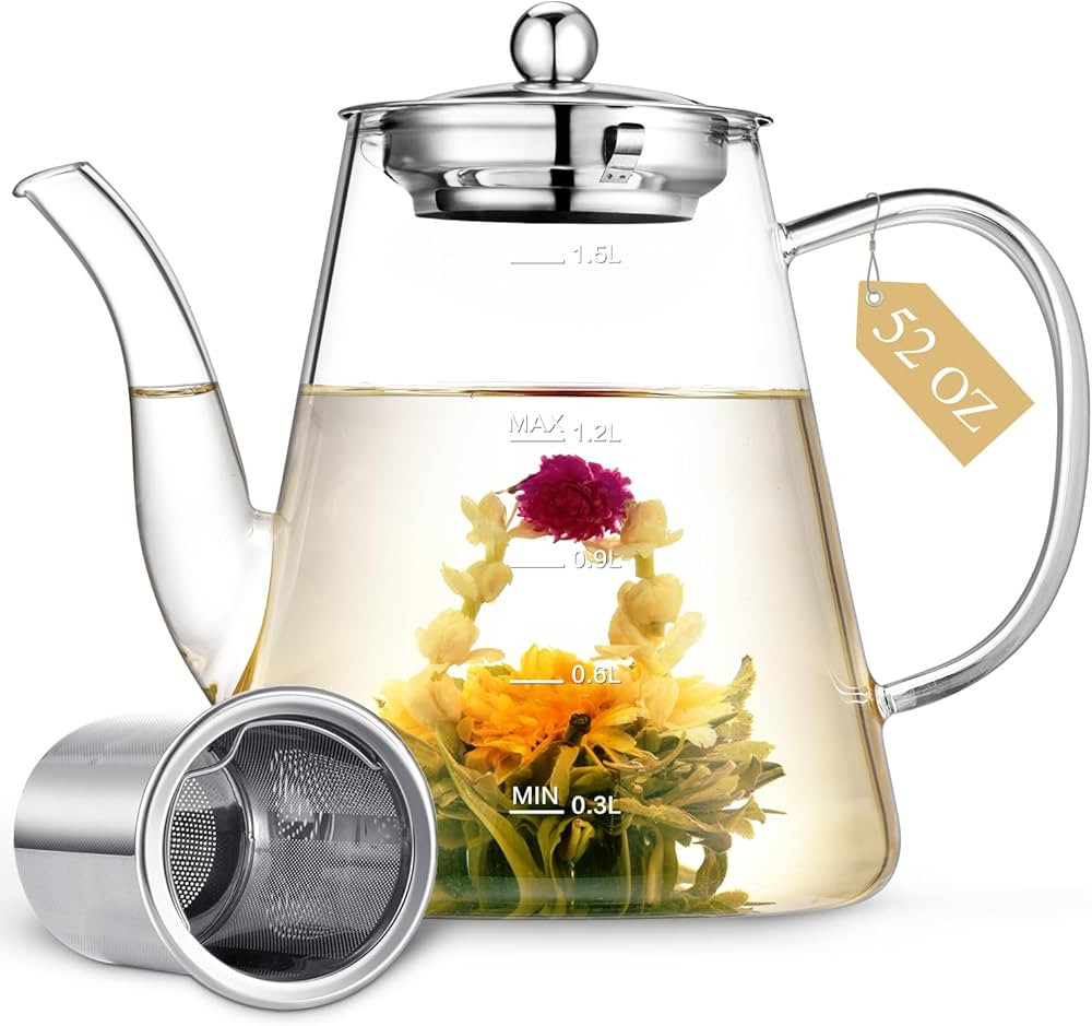 Zpose 1500ml Glass Teapot, Large Capacity Tea Pot with Removable Infuser, Borosilicate Glass, Tra... | Amazon (CA)