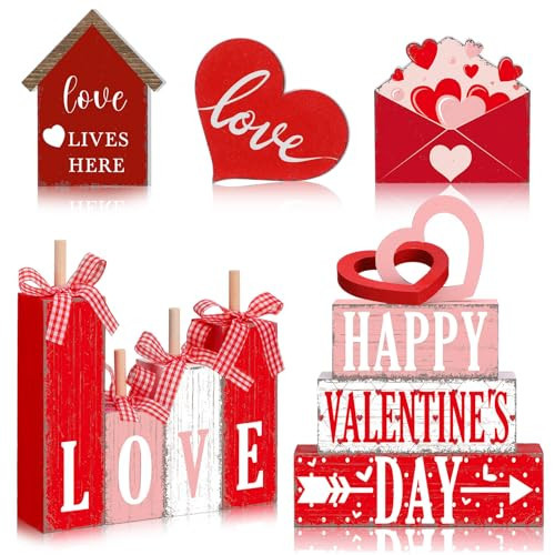 Vercraft 11 Pcs Valentine's Day Table Decorations Red Heart Tiered Tray Decor Love Centerpiece Pink Wooden Books Home Table Top Decor for Wedding Party Supplies | Amazon (US)