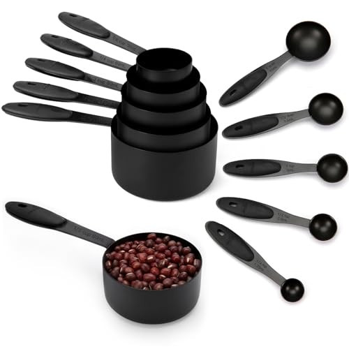 Joyhill 10-Piece Stainless Steel Measuring Set, Soft Touch Silicone Handles, Nesting Metal Measuring Cups & Spoons for Dry & Liquid Ingredients, Cooking & Baking (Black) | Amazon (US)