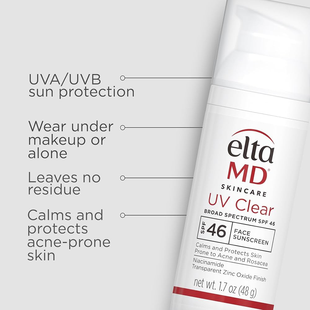 EltaMD UV Clear Face Sunscreen, SPF 46 Oil Free Sunscreen with Zinc Oxide, Protects and Calms Sen... | Amazon (US)