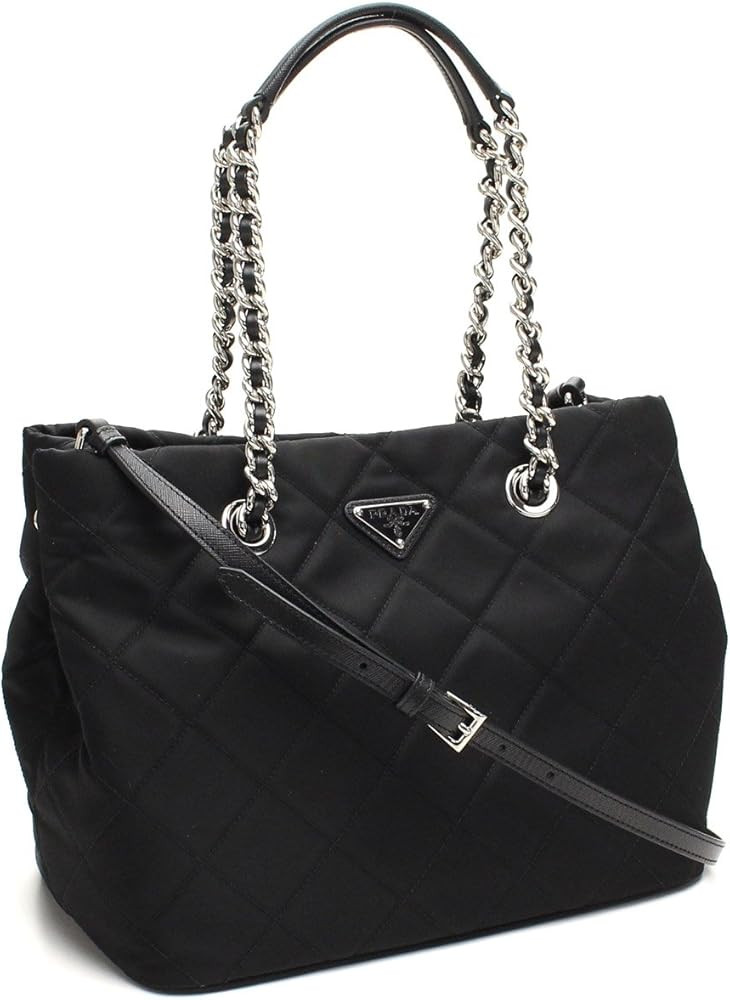 Midnight Black Quilted Tessuto Chain Designer Shoulder Tote Bag for Women 1BG740 | Amazon (US)