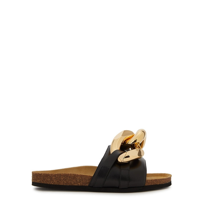 JW Anderson Black Chain-embellished Leather Sliders | Harvey Nichols (Global)