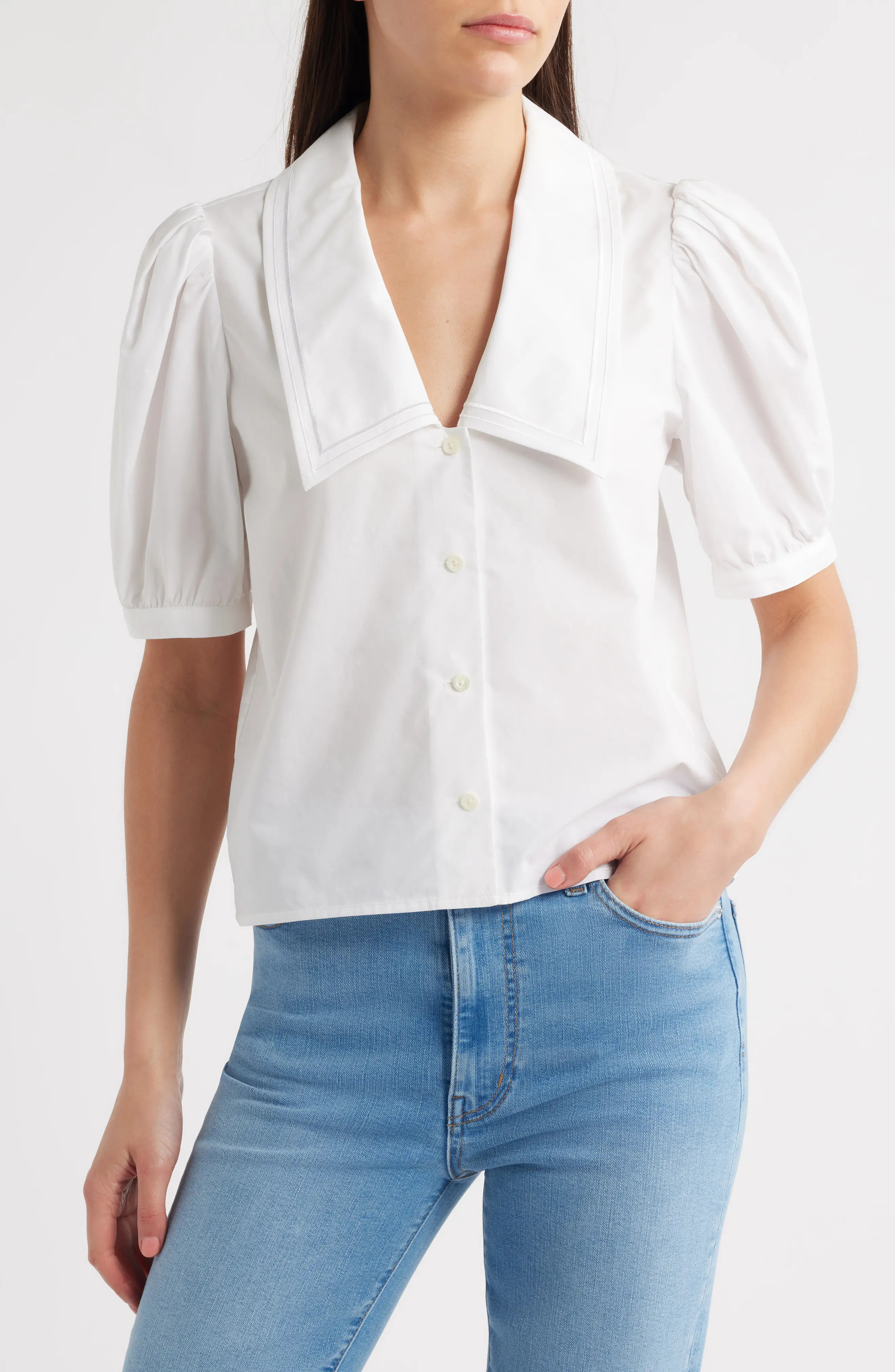 FRAME The Sailor Cotton Button-Up Top in White at Nordstrom Rack, Size X-Large | Nordstrom Rack