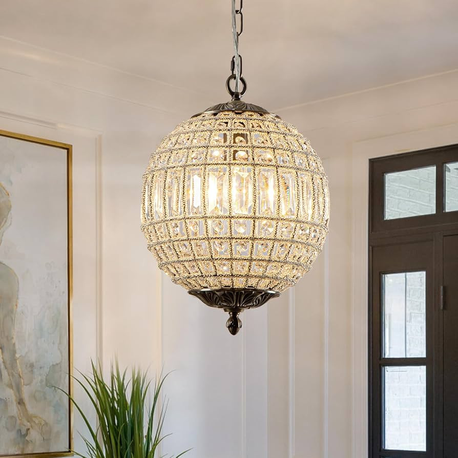 Crystal Globe Chandelier, 12" Vintage Sphere Chandelier Crystal Pendant Light Fixture for Dining ... | Amazon (US)