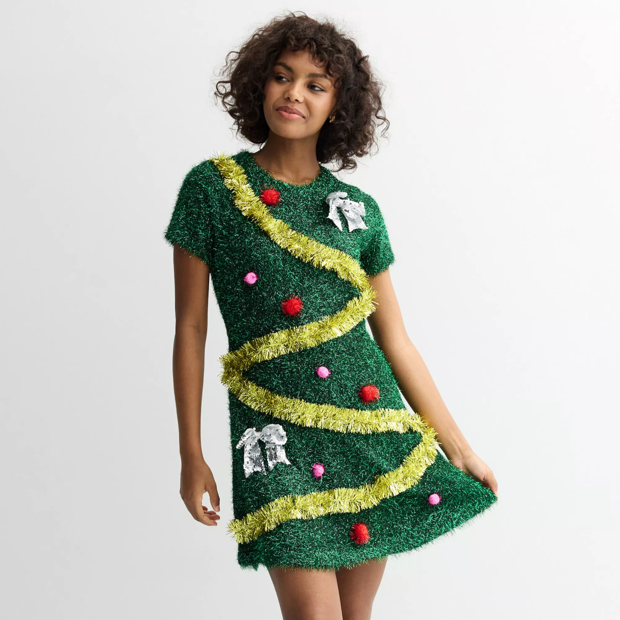 Juniors' Born Famous Holiday Tinsel Tree Sweater Dress | Kohl's