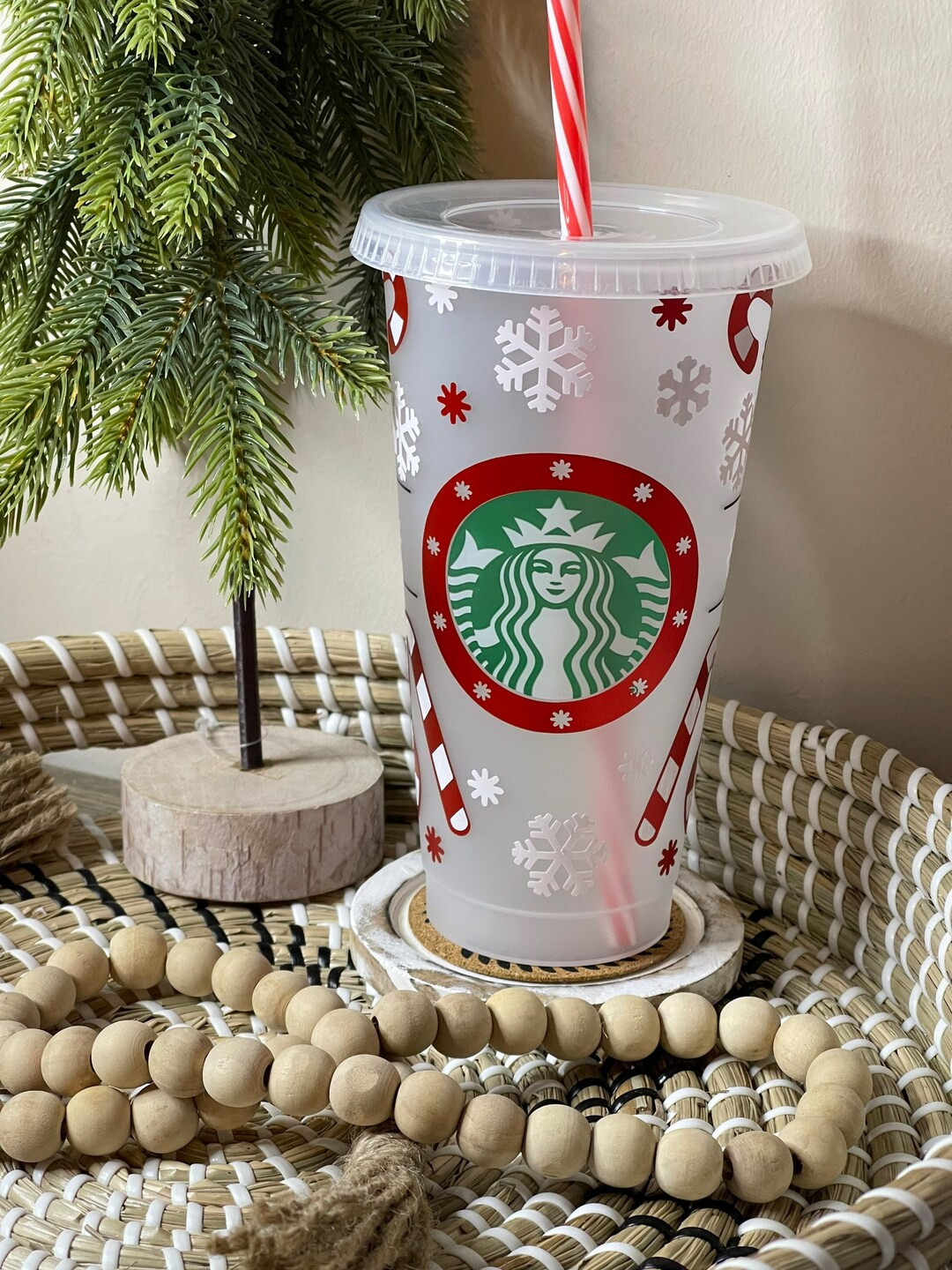 Christmas Candy Cane Starbucks 24 Oz Reusable Cup - Etsy | Etsy (US)