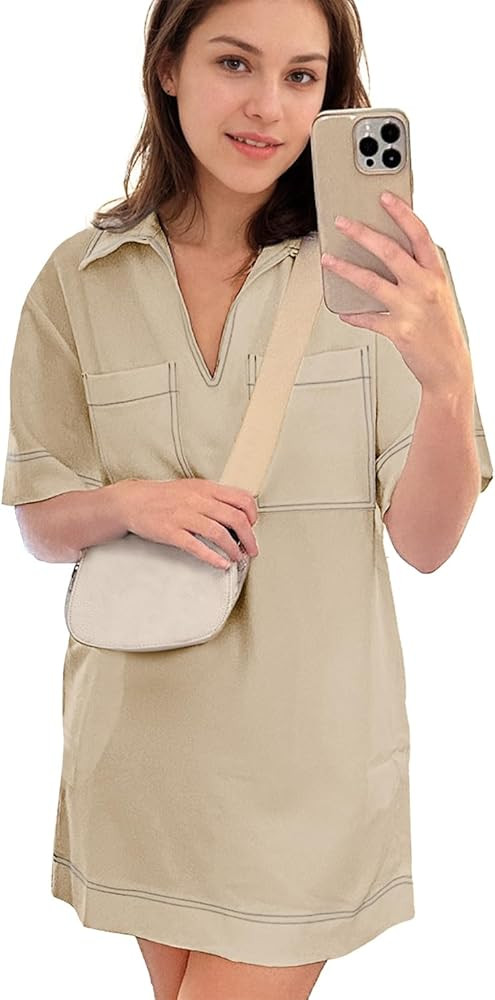 Casual Womens Dresses Summer V Neck Short Sleeve Dress Beach Mini Dress for Women Vacation Outfit... | Amazon (US)