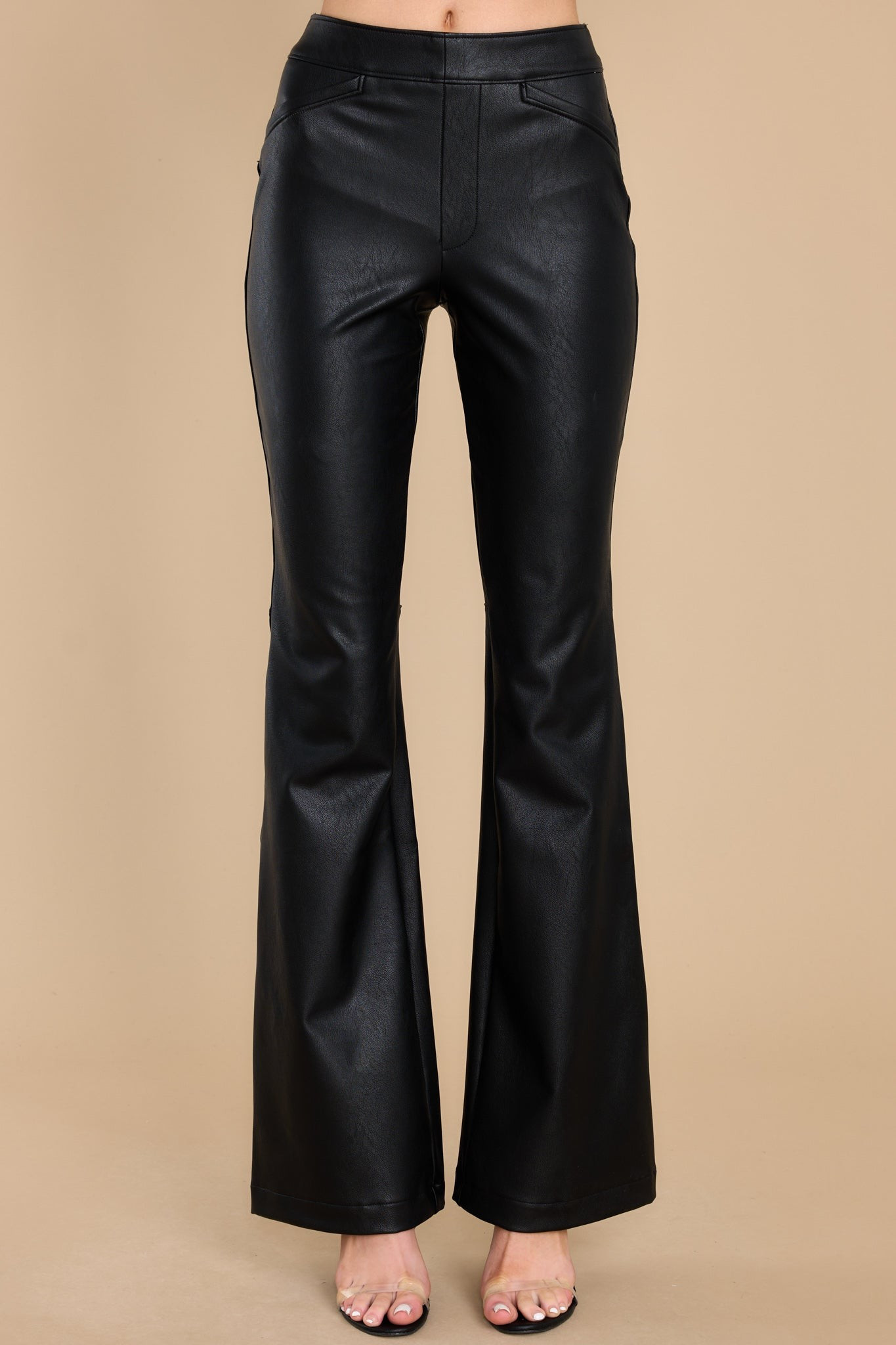Leather-Like Luxe Black Flare Pants | Red Dress 