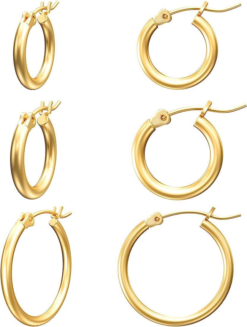 Gacimy Gold Hoop Earrings for Women 14K Real Gold Plated Hoops with 925 Sterling Silver Post | Amazon (US)