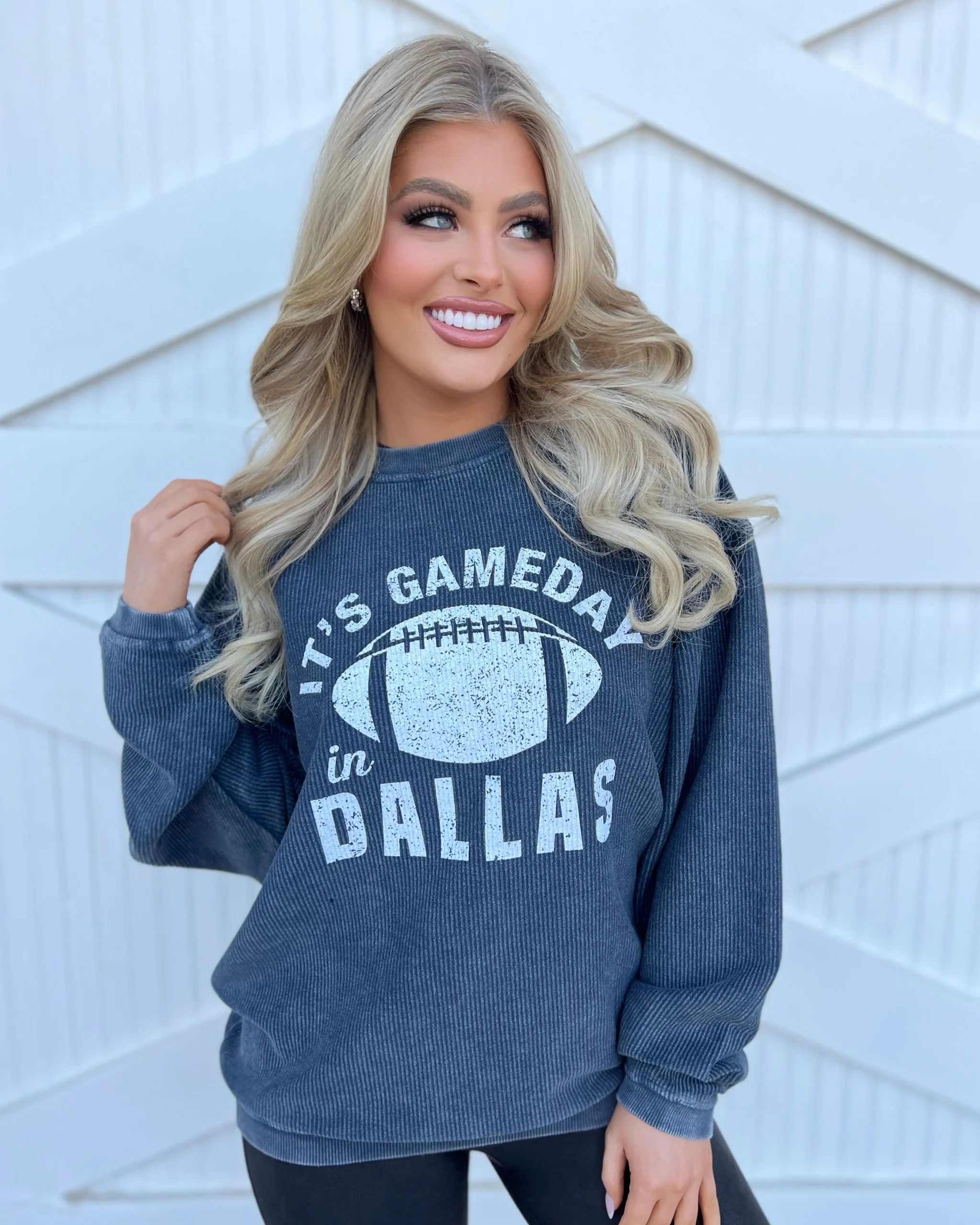 It’s Game Day In Dallas Navy Oversized Corded Crew | Live Love Gameday®