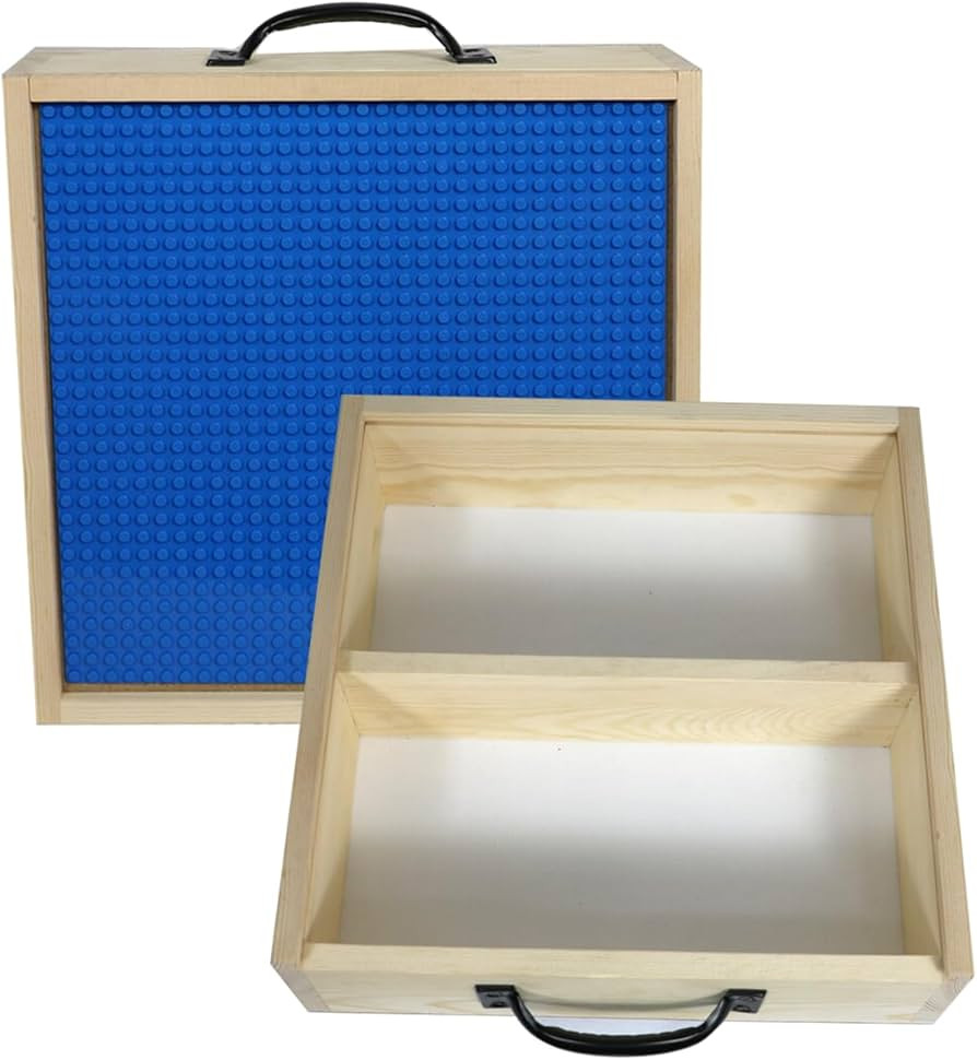 Wooden Box Lego Compatible Building Blocks Organizer Sliding Lid With Baseplate, Travel Case - To... | Amazon (US)