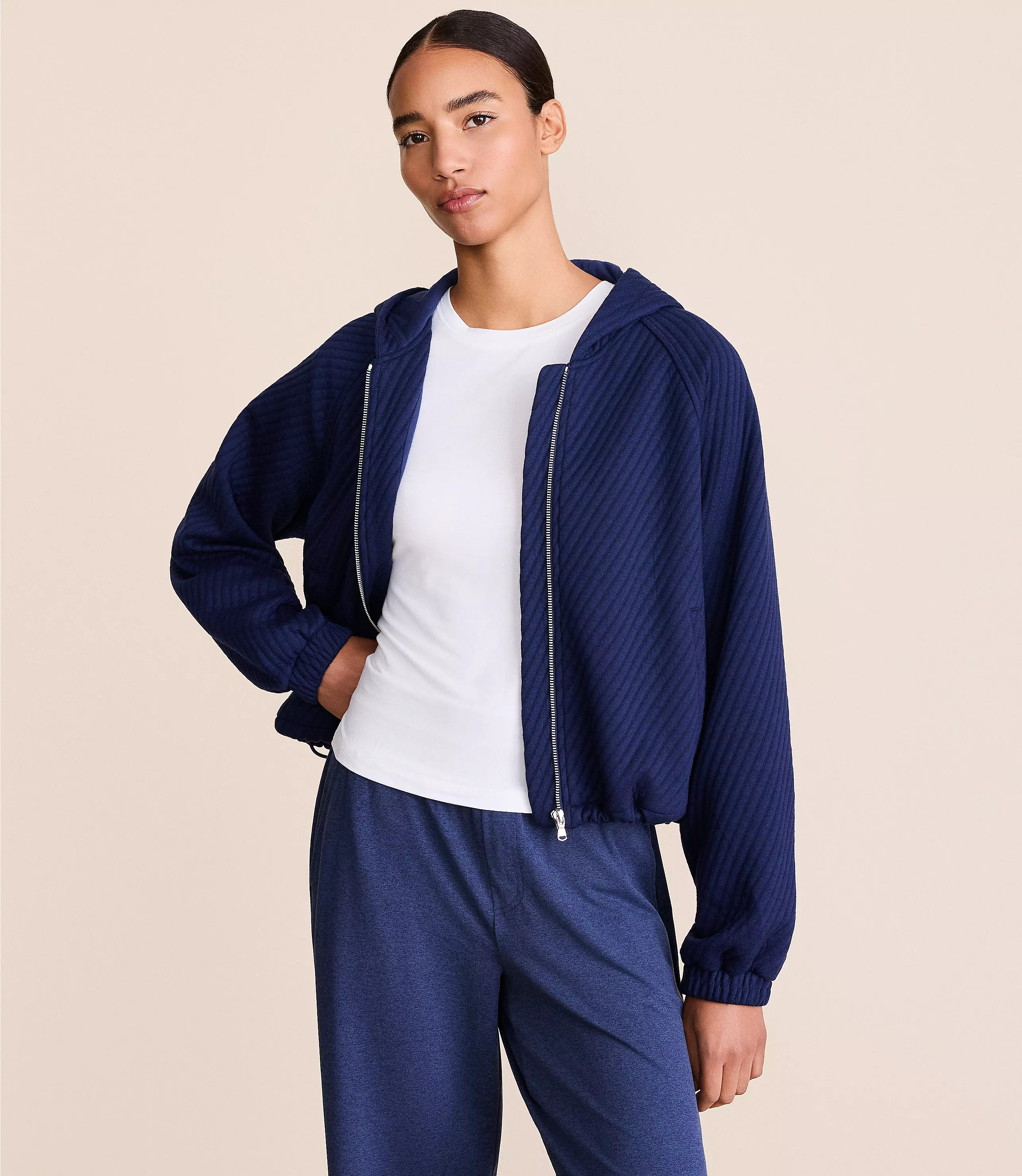 Lou & Grey Quilted Jacquard Zip Hoodie | LOFT
