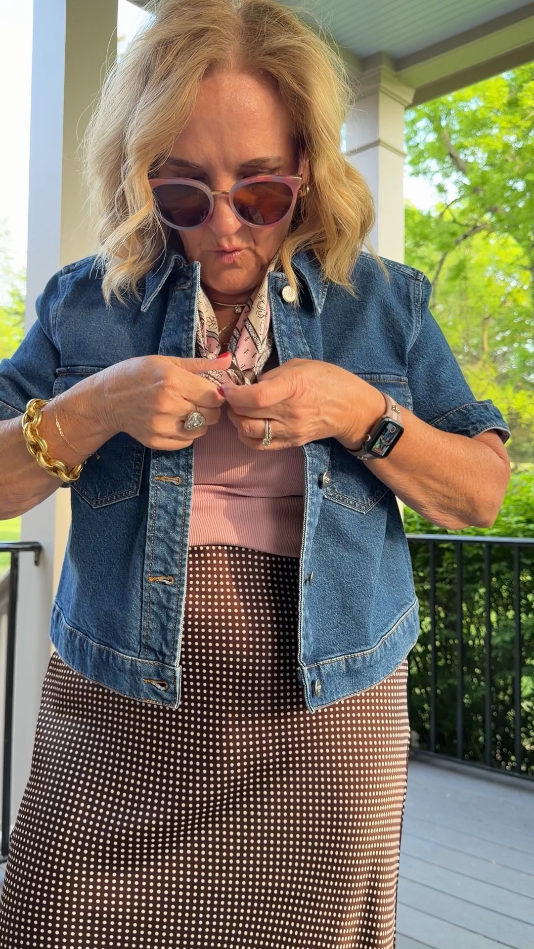 Denim jacket size medium runs a bit roomie
Tank size medium 
Skirt medium petite 
This scarf is so pretty! 
Necklaces and earring 20% off electric picks code TAKE20

Work outfit teacher outfit works outfit 2026 

#LTKWorkwear #LTKSaleAlert #LTKOver40