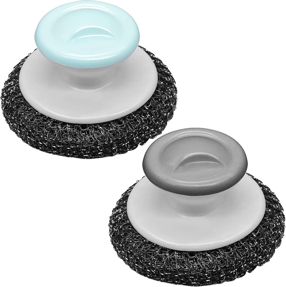 2Pcs Stainless Steel Wool Scrubber with Handle, Heavy Duty Pot Scrubbers Dish Scrubber Cleaning B... | Amazon (US)