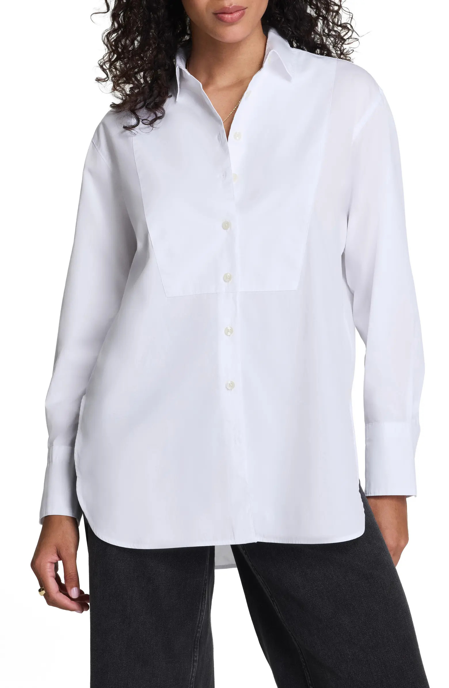 SPANX® Bibbed Tuxedo Cotton Poplin Button-Up Shirt | Nordstrom | Nordstrom
