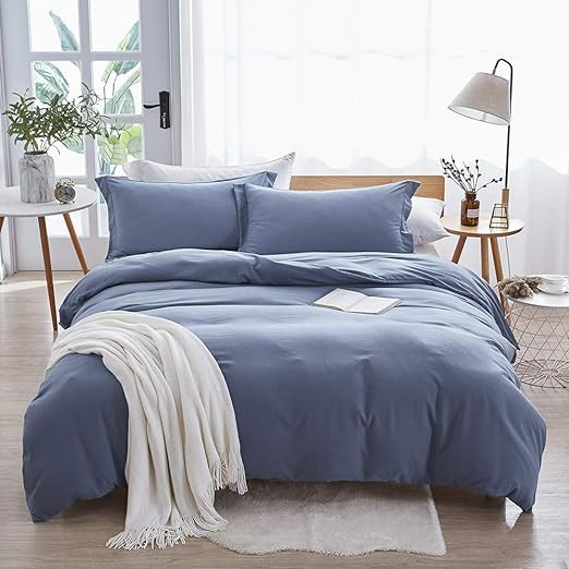 Dreaming Wapiti Duvet Cover King,Washed Microfiber King Size Haze Blue Duvet Cover Set,Solid Colo... | Amazon (US)