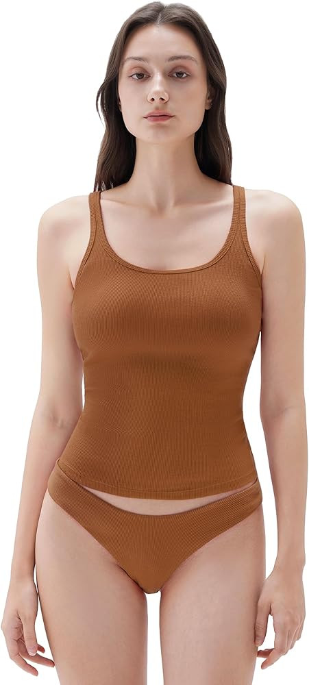 SUUKSESS Women Padded Cotton Ribbed Long Tank Tops 2025 Summer Going Out Basic Scoop Neck Cami To... | Amazon (US)